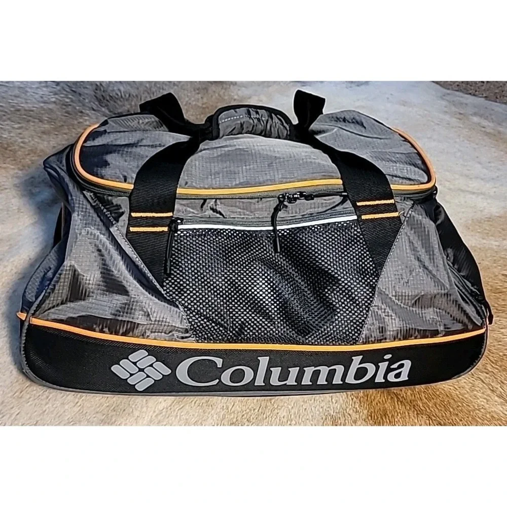 Columbia Dog Mountain Duffel Bag Dark Green Orange Gym Travel Luggage Mesh 22